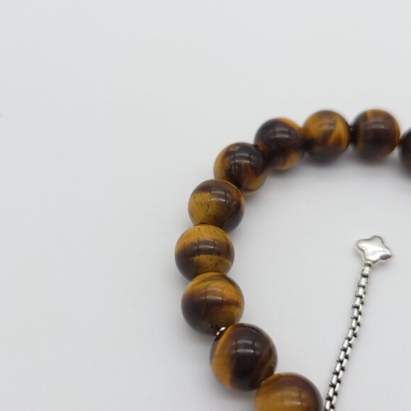 David Yurman Sterling Silver 8mm Tiger's Eye Spiritual Bead Beaded Pull Bracelet - Picture 5 of 7